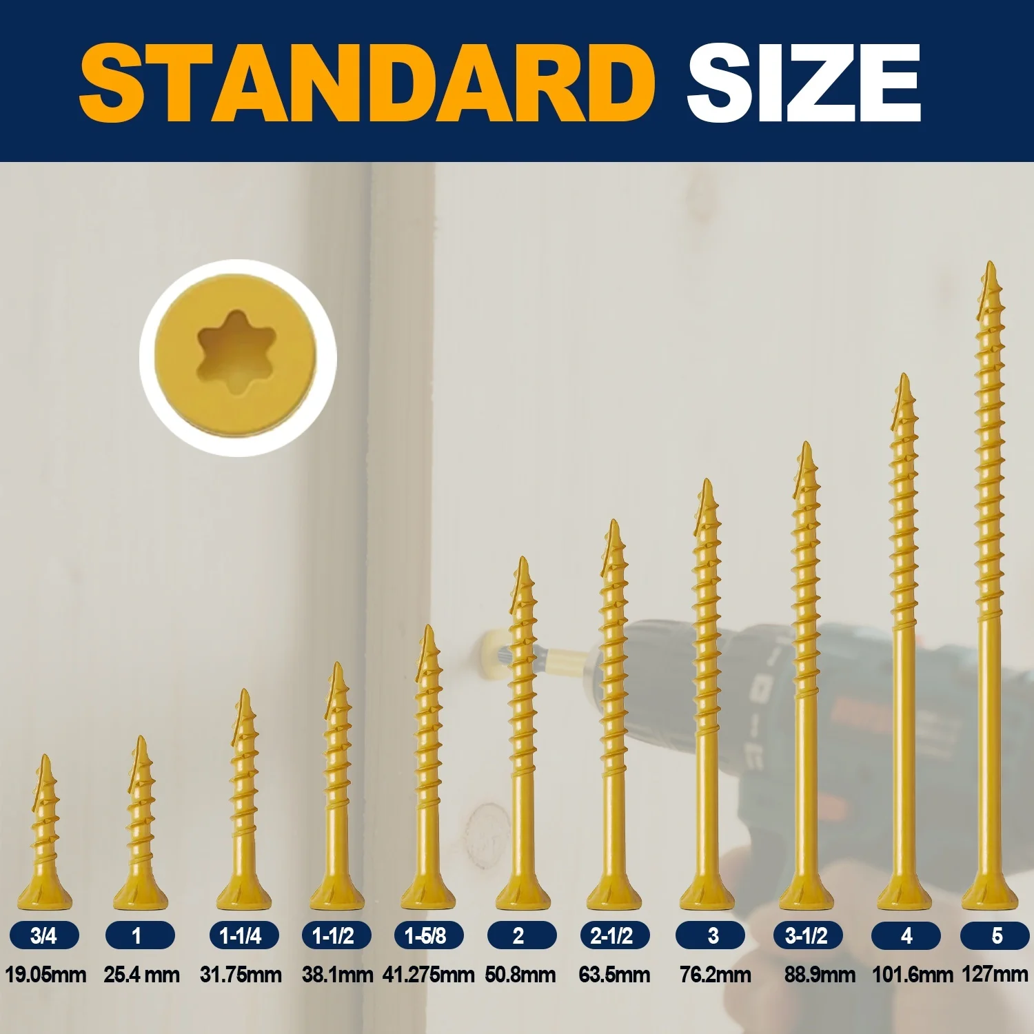 VKKM # 8 黄色の梅の花ヘッド木ネジは、テラスのメンテナンス、キャビネットの組み立て、軽量構造に適しています。