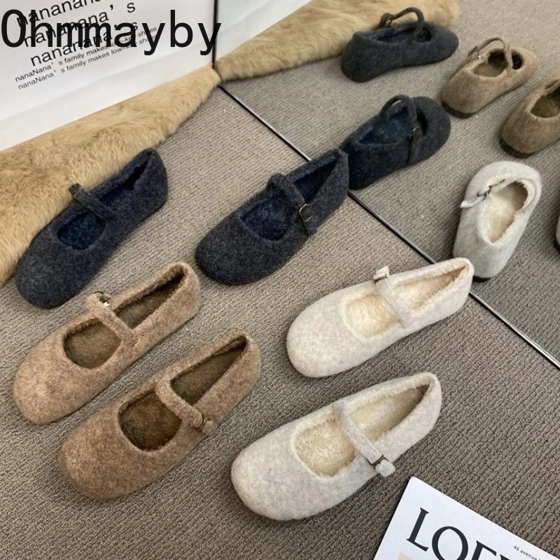 

Cute Fleece-lined Women Mary Jane Shoes Comfort Round Toe Soft Sole Shoes 2026 New Spring Outdoor Flats Grandma's Shoes