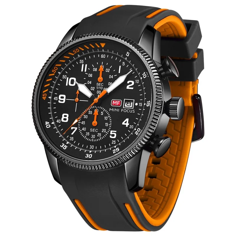 Waste Time Auto Date Luminous Product Code MF0379G Water-repellent Quartz Watch Chronograph Wristwatch with Blue Silicone Strap