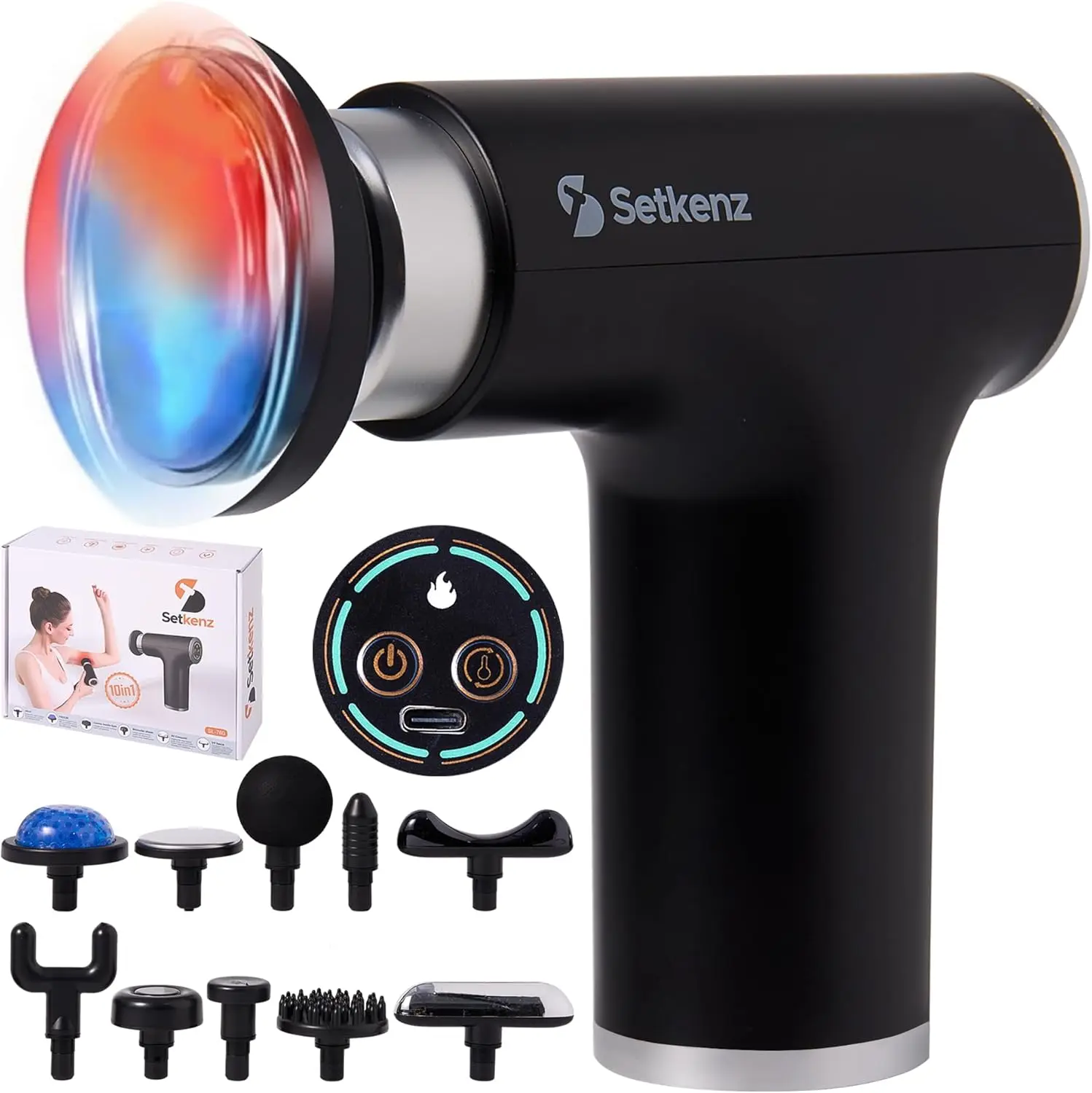 

Пистолет для массажа глубоких тканей с горячей и холодной терапией, 10 головок, тихий портативный для облегчения боли и восстановления всего тела