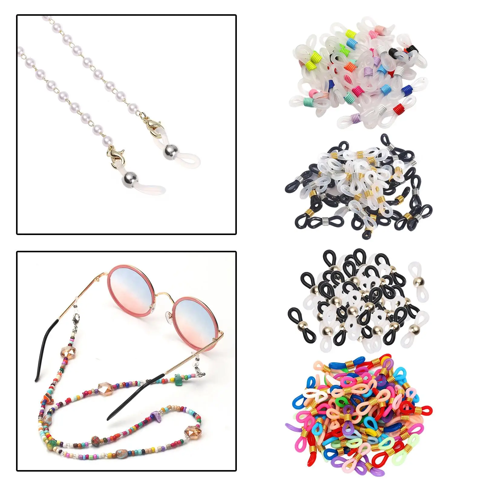 50 Pieces Eyeglass Chain Ends, Adjustable Rubber Ends Connectors for Eye Glasses Holder Necklace Chain Strap