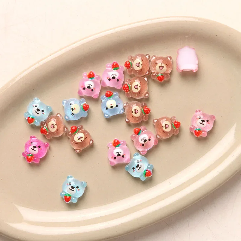 20 sztuk śliczne kolorowe niedźwiedzie żywica wisiorki do paznokci piękna żywica Flatback Cabochon zdobienie paznokci dekoracje DIY akcesoria do paznokci z żywicy