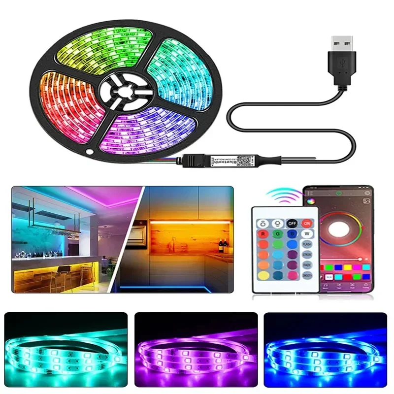 5050 RGB LED Strip Light USB 5V Smart Bluetooth Control IR Remote Flexible Led Tape 30/60 LEDs/M Colorful Ribbon Room Decor