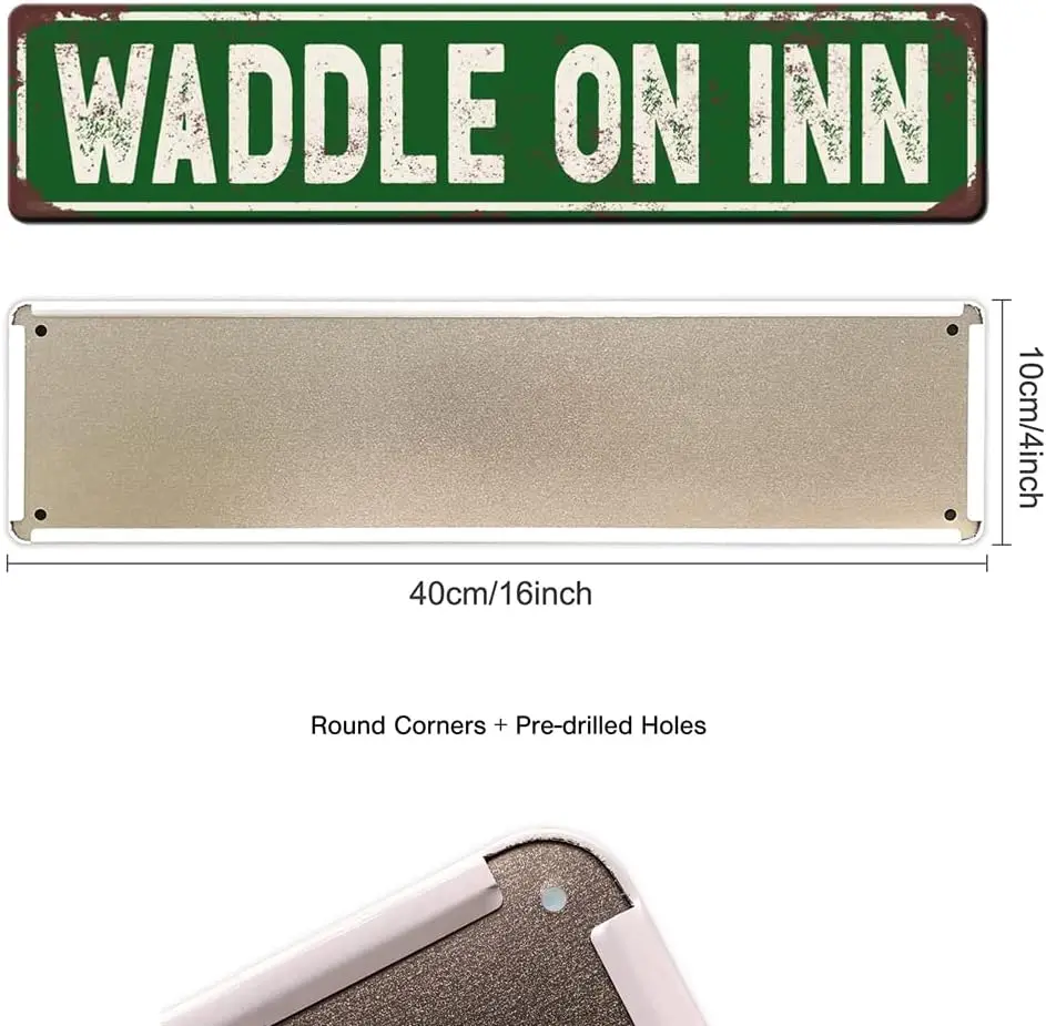 Waddle On Inn Street Sign Metal Tin Signs, Waddle On Inn Poster for Home Office Bedroom Outdoors Cafes Pub Wall Decor Plaque Sig