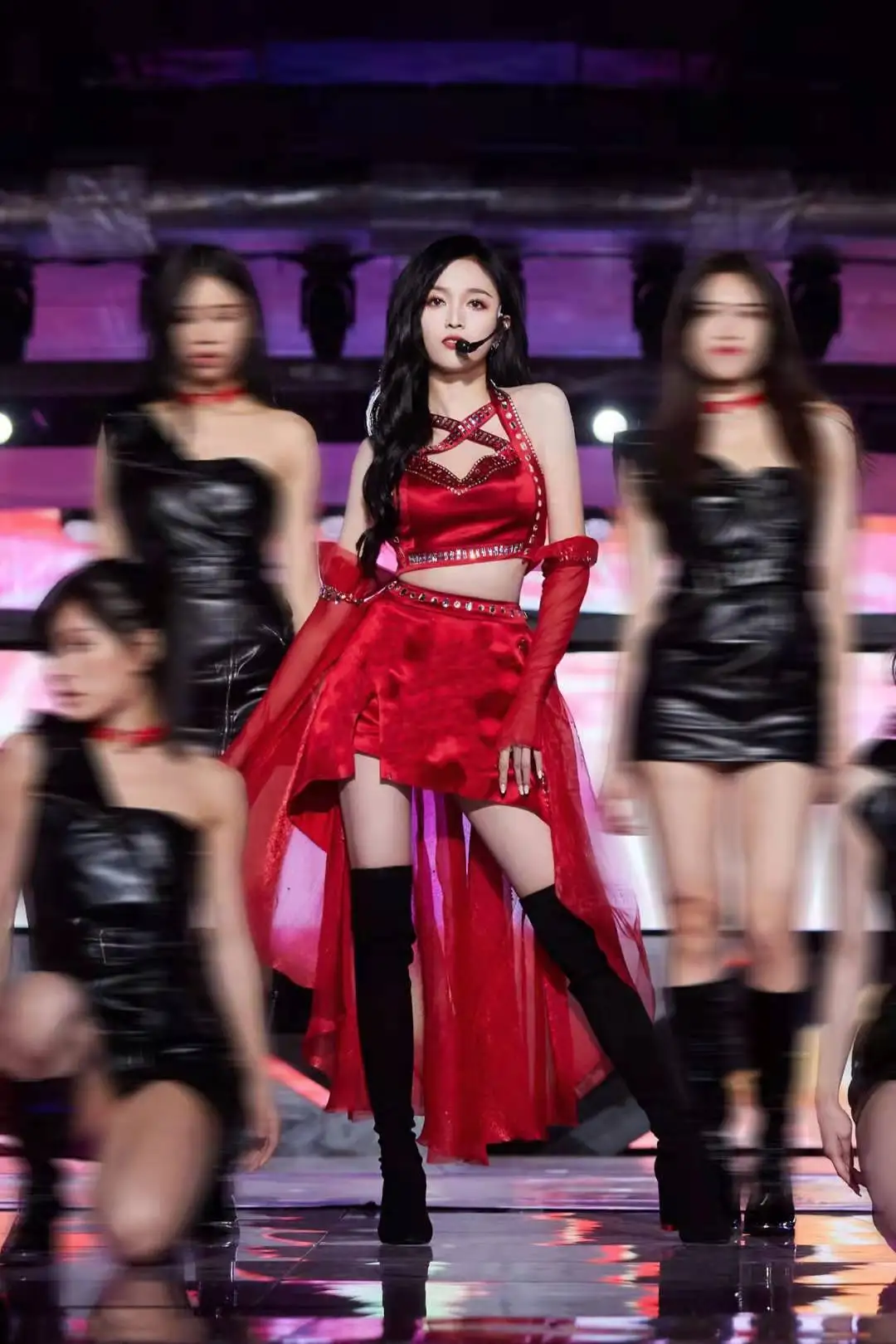 New Sexy Shiny Red Plaid Cutout Bodysuit Women Nightclub Gogo Costume Stage Pole Performance Clothing Festival Outfit Set