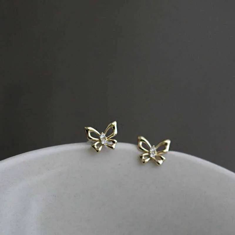 

14k Gold Original Real 925 Sterling Silver Hollowed Butterfly Zircon Stud Earrings For Women Luxury Wedding Jewelry 2024 Trend