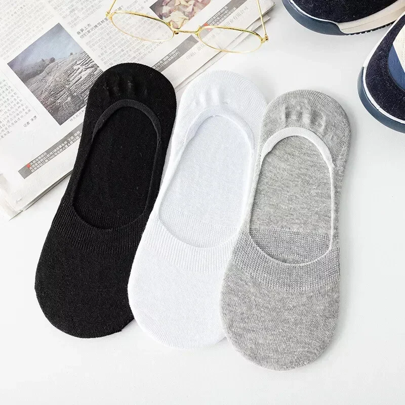 1pairs Invisible Socks for Men Ankle Short No Show Low Cotton Black White Non-slip Silicone Summer Thin Sock Breathable