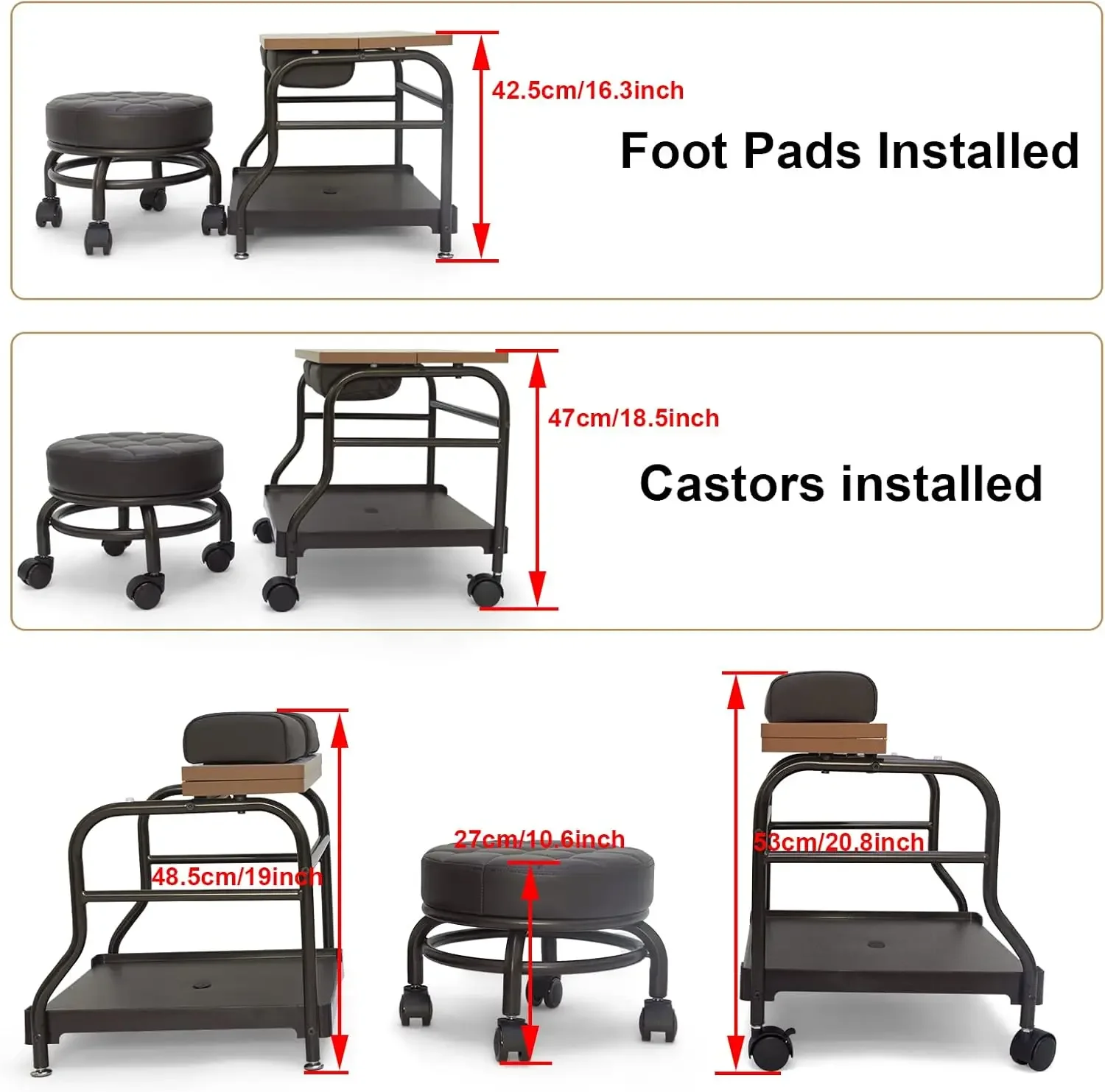 Salon Nail Or Foot Bath Spa Portable Esthetician Trolley Cart for Foot Rest Pedicure Table