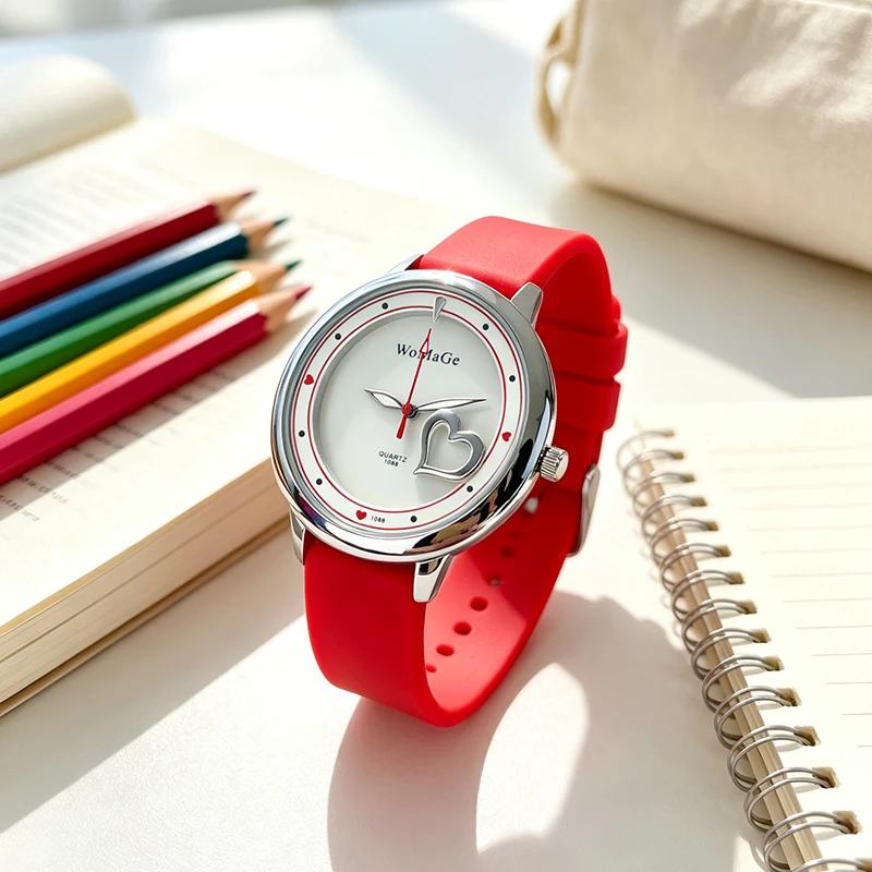 Fashion Women Quartz Watch Cute Heart Dial Silicone Strap Wristwatch Multicolor Casual Ladies Clock Girls Gift Reloj Mujer