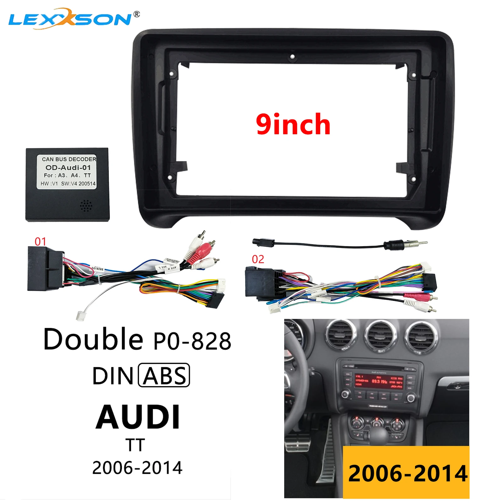 9Inch Car Fascia For AUDI TT 2006 2014 Double Din Car Radio Fascias Frame Audio Fitting Adaptor Panel Cable Canbus Dashboard Kit