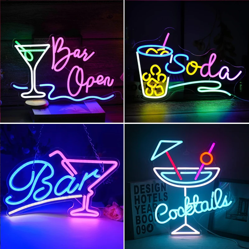 Cocktail Neon LED Neon Bar Sign Dimmable for Wall Blue White Neon Bar Home Beer Bar Club Men's Nest Restaurant Shop Sign