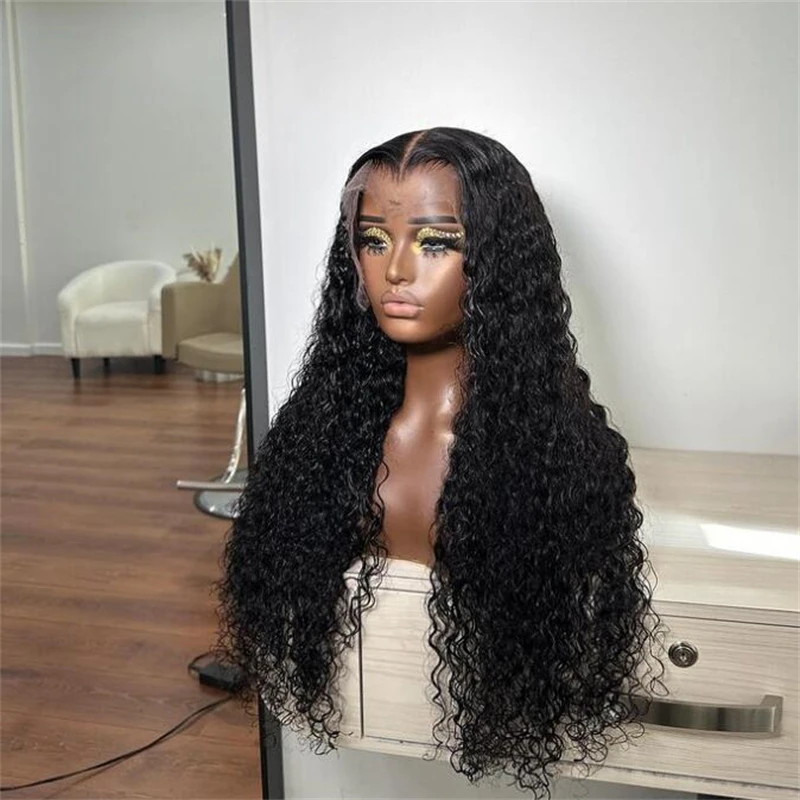 

Natural Black Color Soft Glueless 26“Long 180Density Kinky Curly Lace Front Wig For Women With BabyHair Preplucked Daily Cosplay