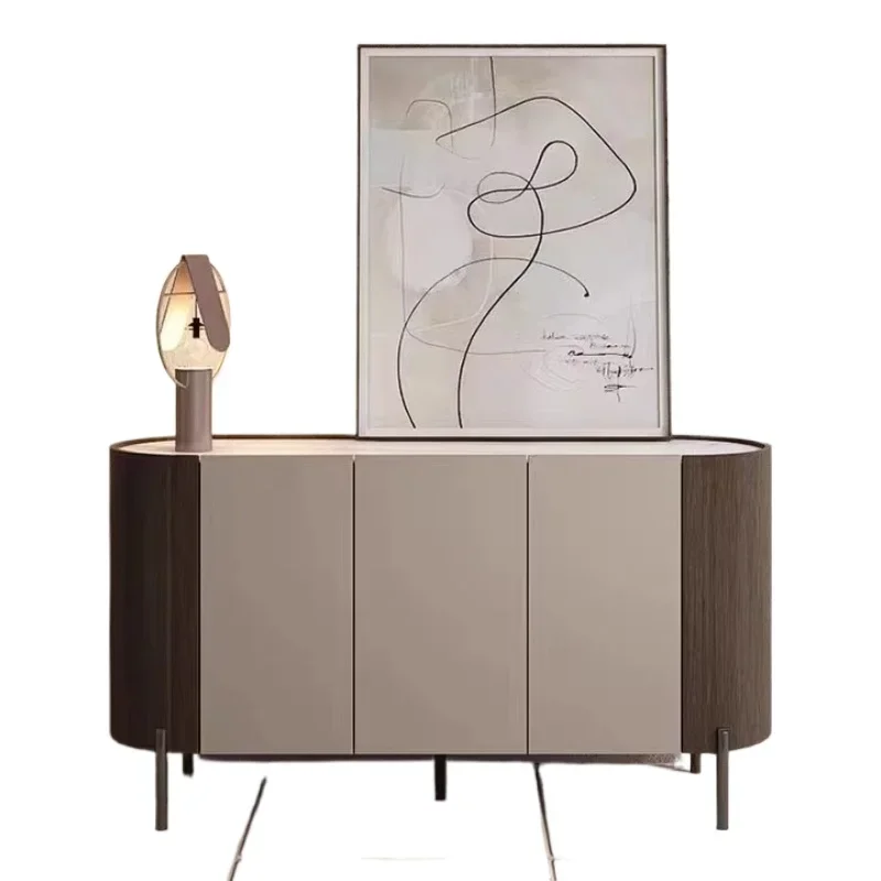 

Italian minimalist postmodern high-grade gray porch cabinet light luxury rock slab entry entrance hall shoe cabinet arc dining