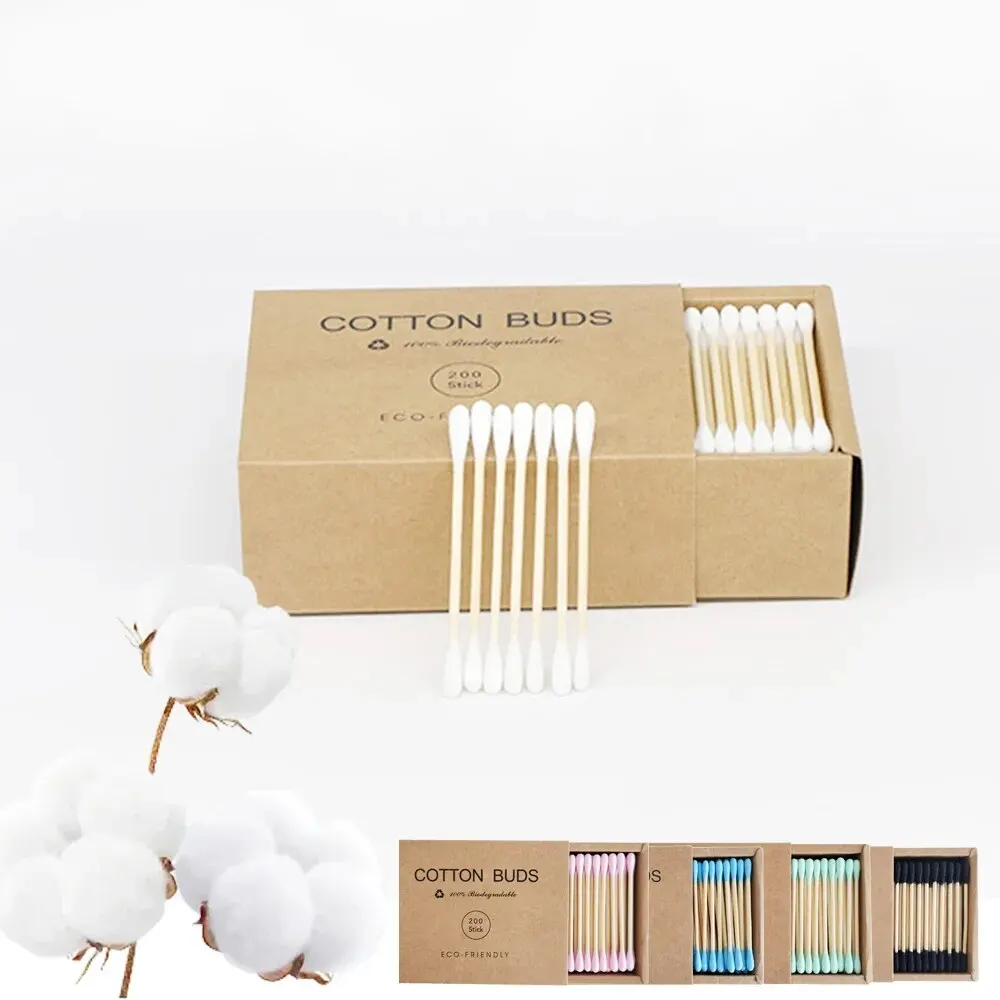 Disposable Double-Headed Eco Friendly Bamboo Makeup Buds Wooden Ear Cleaning Cotton Swab