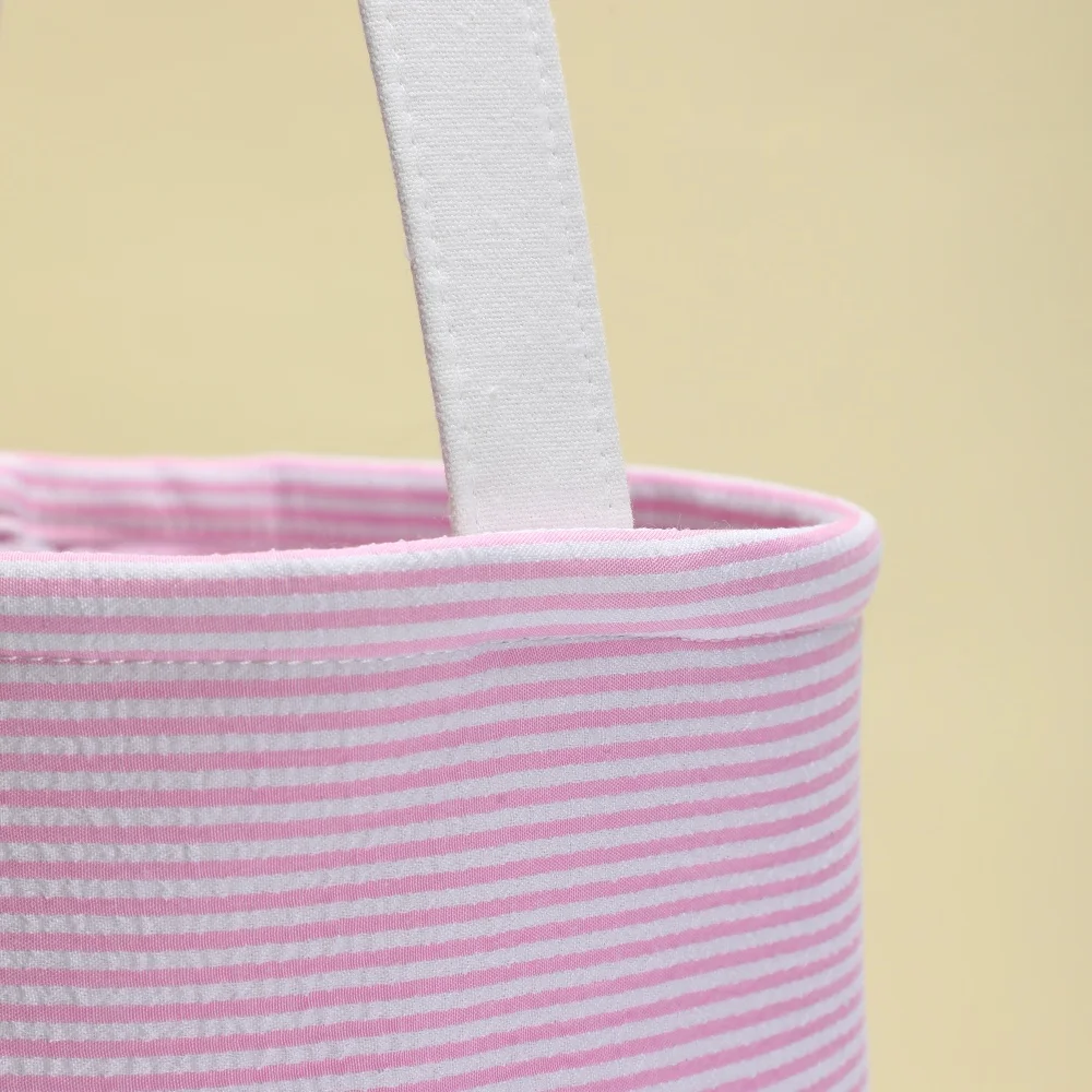 Maßgefertigter Seersucker-Osterkorb, Patchwork-Süßigkeiten-Geschenk-Aufbewahrungstasche für Kinder, Eiersuche, Frühlingsparty-Zubehör mit Griff – Detail 3