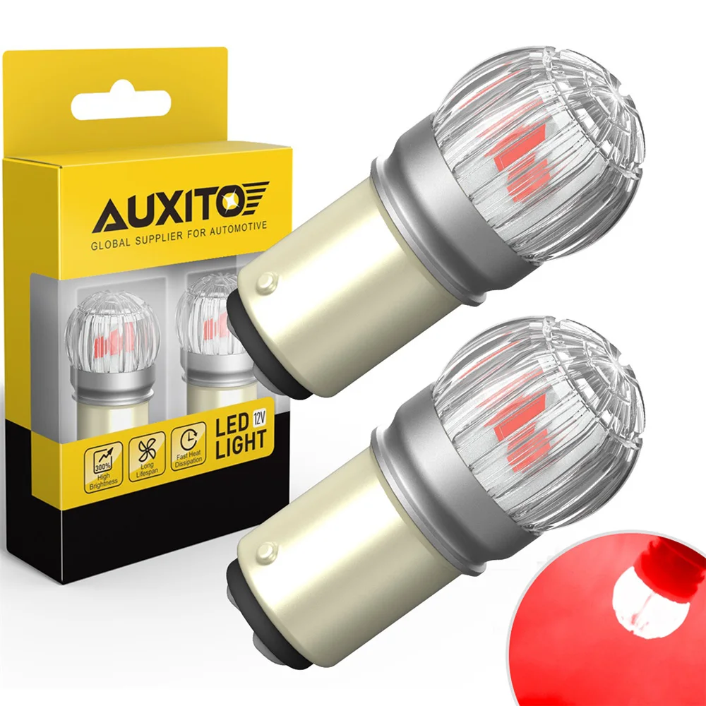 AUXITO 2x 1157 LED Red P21/5W BAY15D LED Bulb 12V 3030SMD DRL Parking Position Brake Tail Light for Renault Chevrolet Ford Dodge