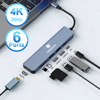 6 in 1 USB C HUB Type C 4K@30Hz HDMI-Compatible USB 3.0 PD100W Multiport Adapter Docking Station for Laptop Dell Nintendo Switch