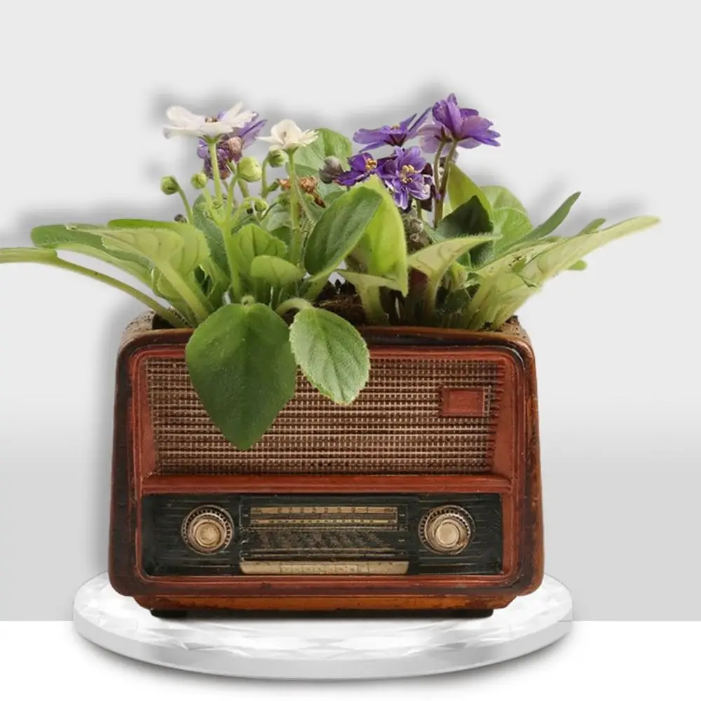 Retro Radio Shaped Flowerpot Resin Creative Succulent Flower Pot Versatile Succulent Pot Radio TV Potted Plant Garden Supplies