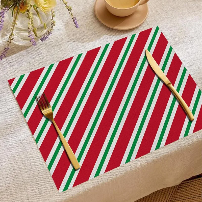Checkered Linen Placemat High-end Luxury Feel Home Decoration Placemats Bowls Plates Anti-slip and Heat-insulating Mats