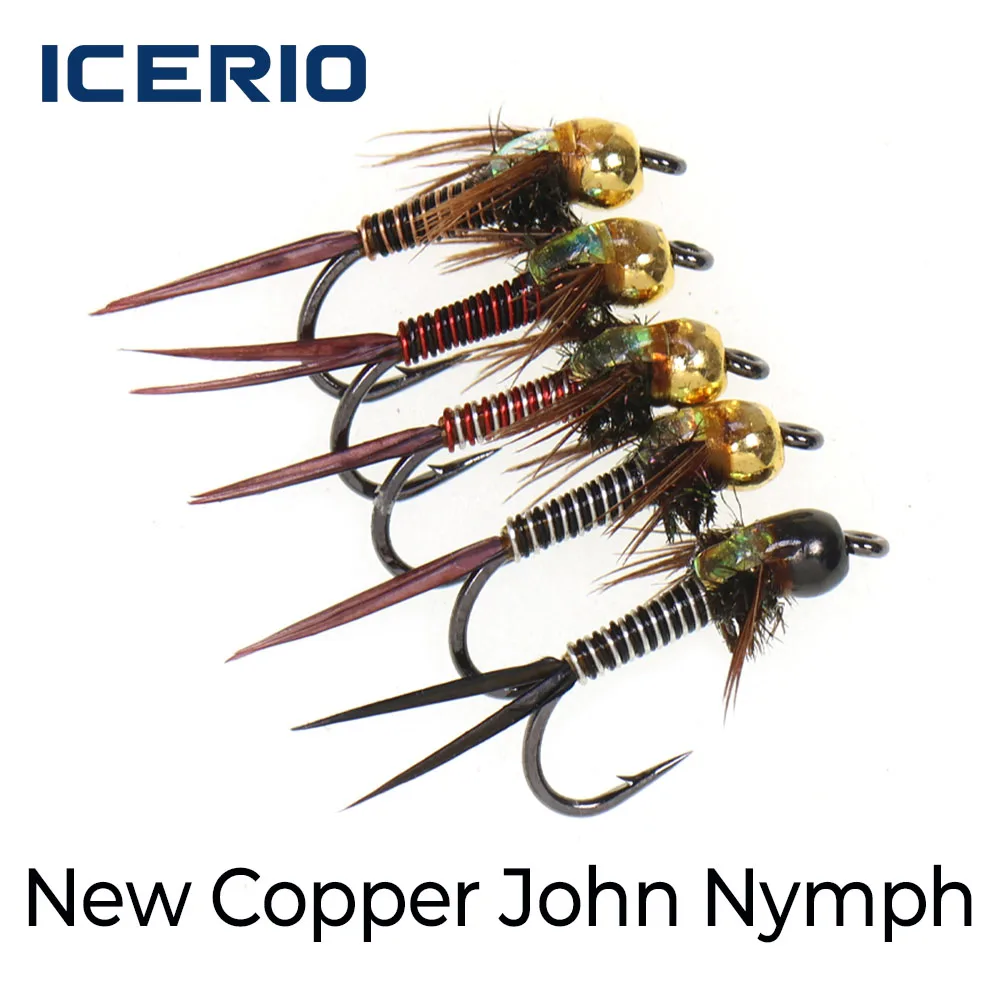 5 Moscas Nymph John de Cobre Nuevas, Cola de Cobre Bicolor, Moscas Euro Nymphing para Trucha, Pescado Blanco, Hundimiento Rápido, Duraderas Atadas a Mano