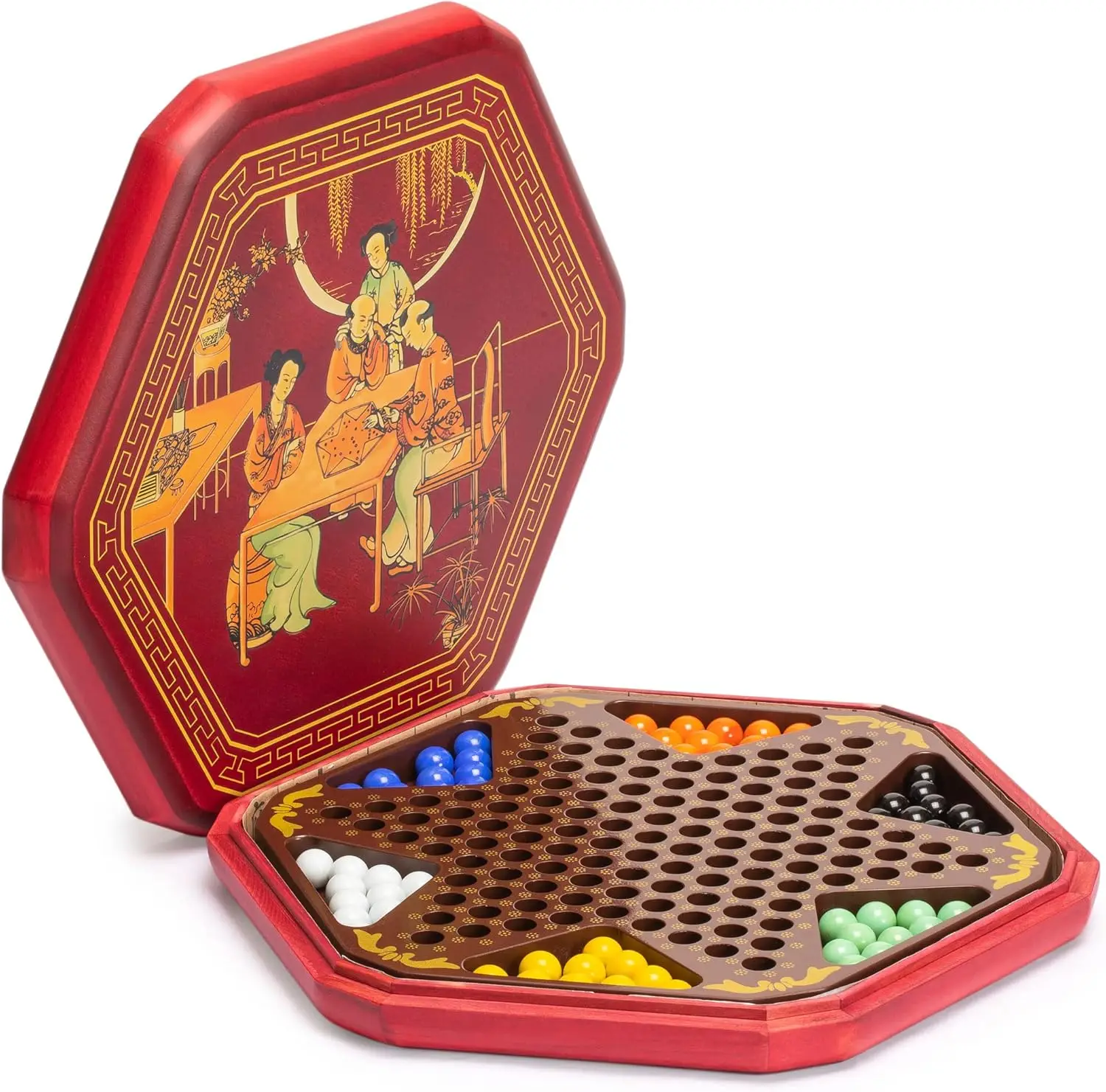 

Classic Chinese Checkers Halma Board Game Set, 12.6-Inch Wooden Board, 60 Glass Marbles, Storage Case