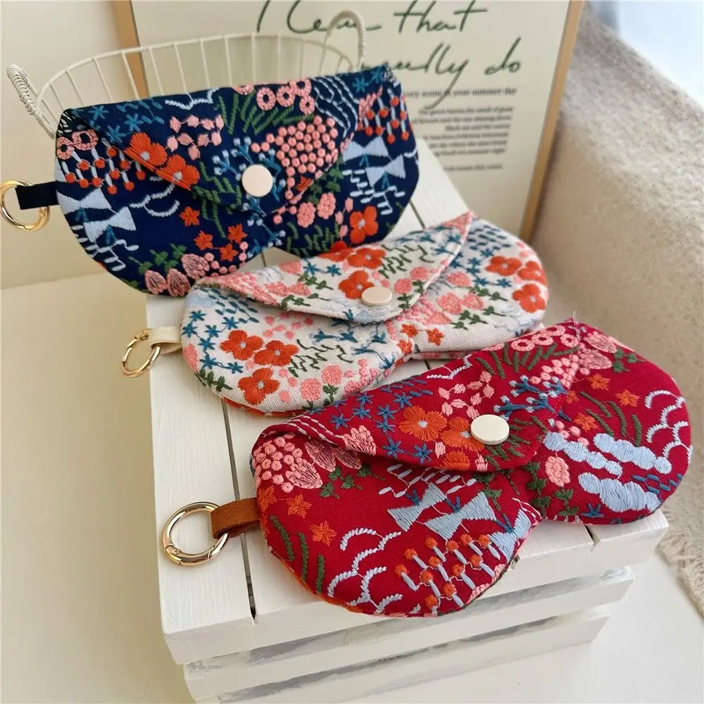 Embroidered Flower Sunglasses Storage Bag with Keyring Portable Hanging Sunglasses SunGlasses Holder Eyewear Accessories