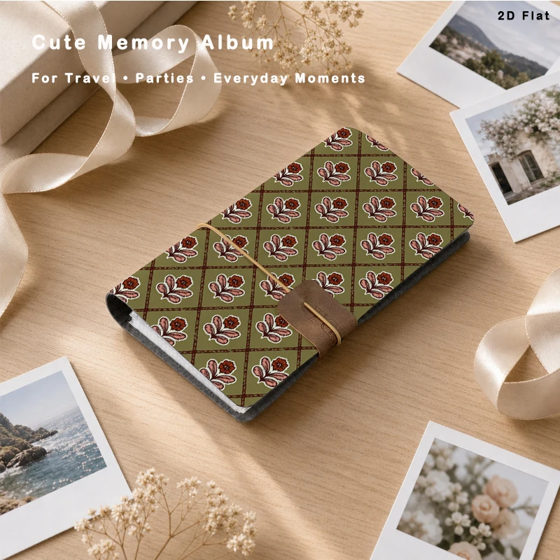 Retro Grid Floral Instant Photo Album 80 Pockets for Family Travel Wedding Memory Storage Birthday Party Gift Photo Collection