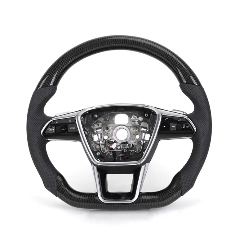 Custom Volante S Line Half Perforated Leather Carbon Fiber Steering Wheel for Audi A3 A4 B8.5 A5 A6 C7 C8 S3 S4 S5 B9 RS3 8V RS7