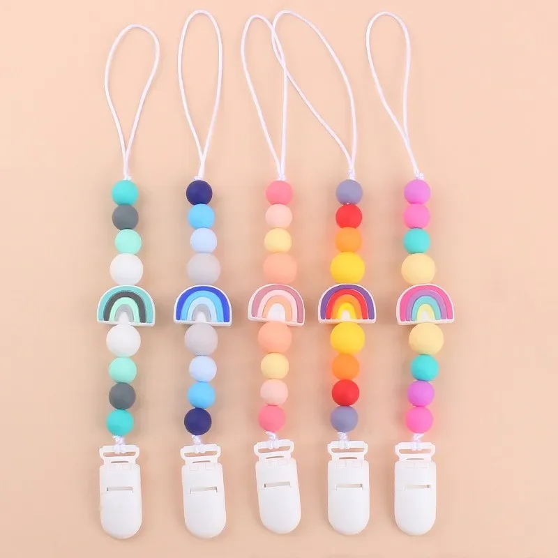 Baby Pacifier Clip Newborn Cartoon Rainbow Silicone Pacifier Chain Infant Nipple Soother Chain Clips Holder Nursing Toys