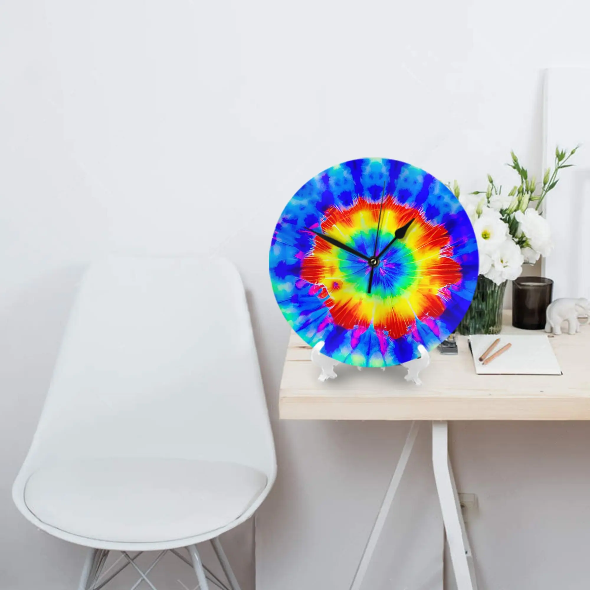 Tie Dye Spiral Rainbow Wall Clock Room Decoration Silent Round Clock for Bedroom Living Kitchen Home