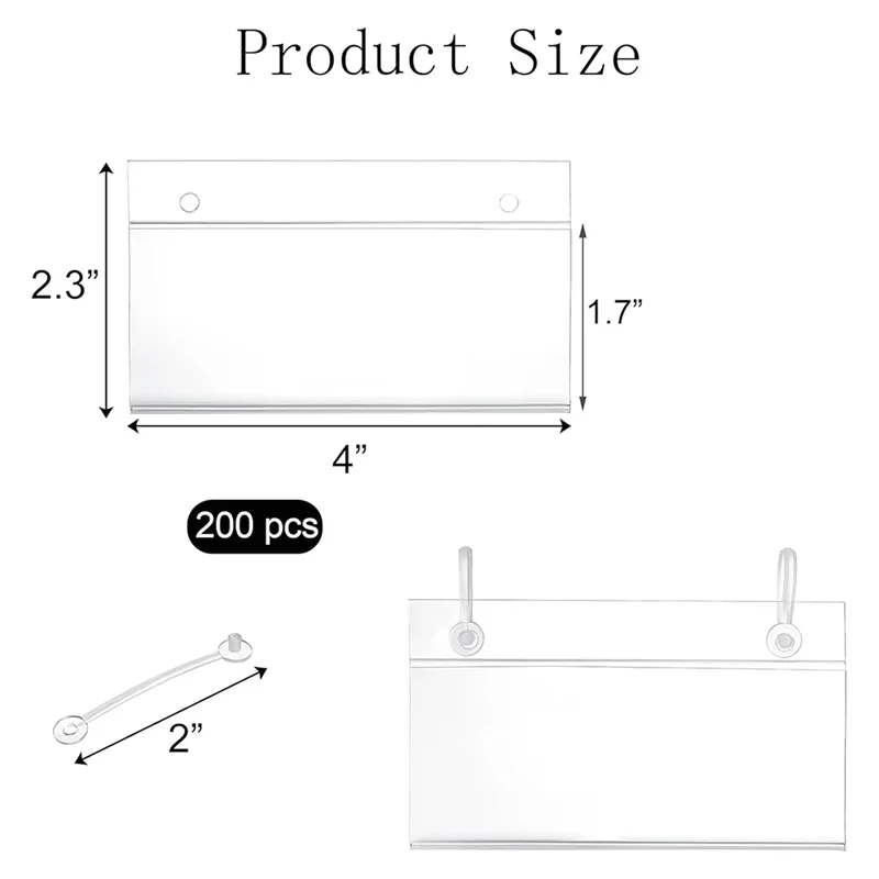 AT51-200PCS حامل ملصقات الرف السلكي، 4 بوصة × 2.3 بوصة حامل بطاقة السعر الواضح للرفوف البلاستيكية السلكية #6