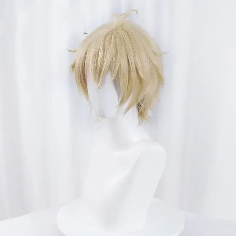 Peluca de Cosplay Mikaela Hyakuya para Hombre, Rubio Corto Claro, Pelucas de Cosplay Anime, Resistentes al Calor, Sintéticas 3