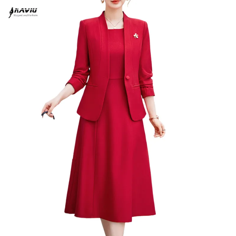 NAVIU Professional Office Lady 2 Pieces Set Blazer Dress Suits Women Fashion Elegant Jacket Suits Business Work Uniform Female