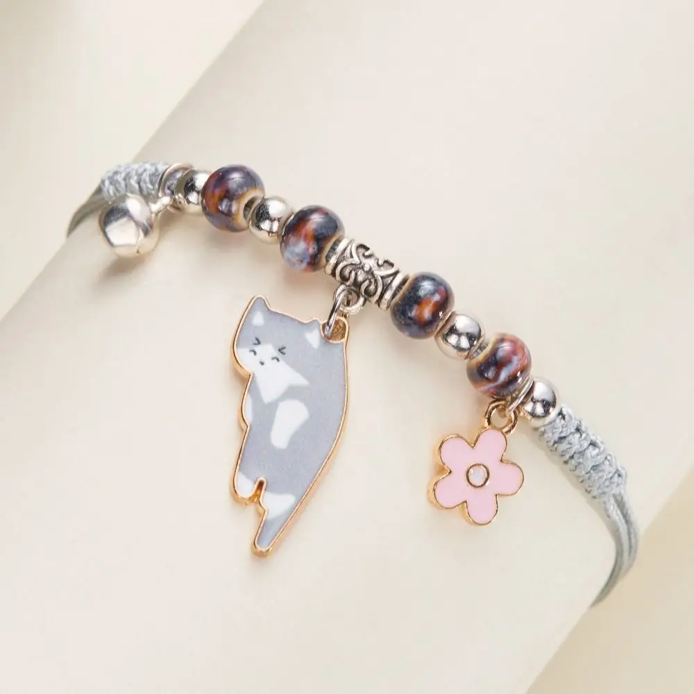 Creative Colorful String Cat Bracelet Hand Rope Glass Handmade Bead Bracelet Woven Jewelry Accessories Cartoon Hand Ring Gift