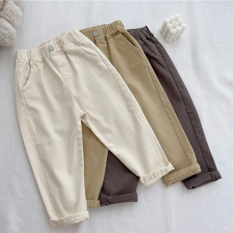 2025 New Boys Cargo Pants Mid-Rise Button Casual Outdoor Comfortable Breathable Spring Fall Fashion Toddler 1-8 Years Boys Pants