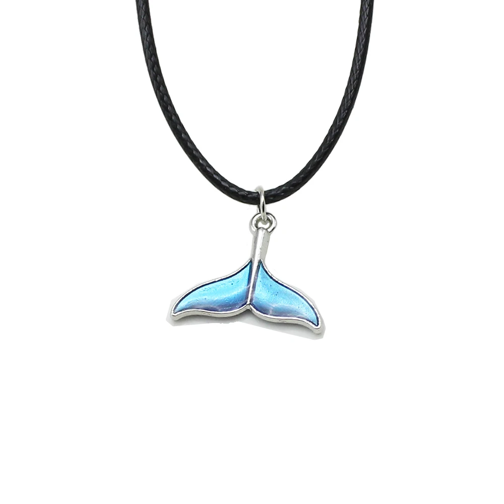 Blue Ocean Dolphin Whale Tail Pendant Necklaces Simple PU Leather Chokers Collares For Women Girl Daily Jewelry Party Gifts