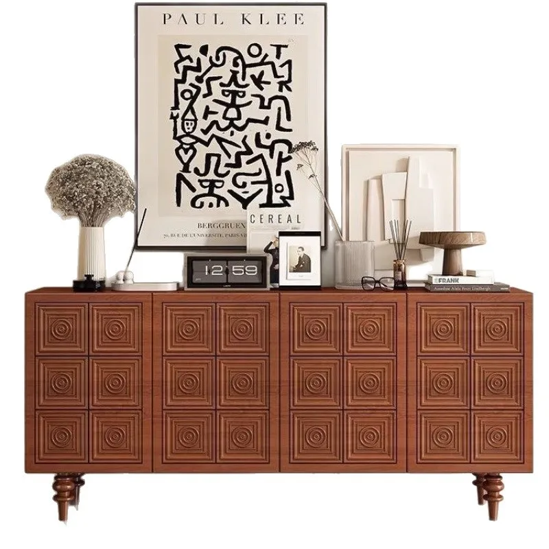 Nordic retro solid wood dining side French medieval storage retro style living room wood carving locker entrance