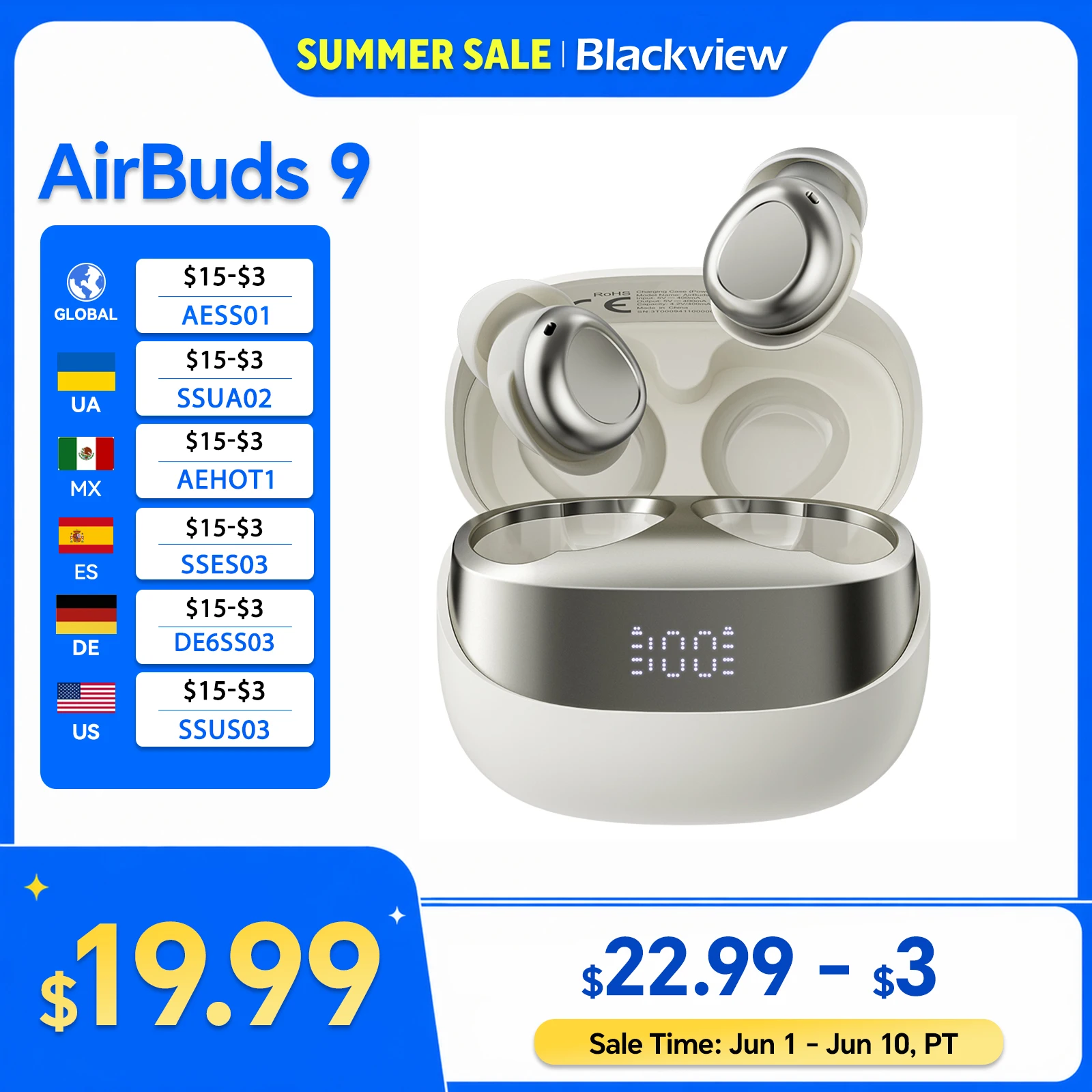 Blackview AirBuds 9 Headset TWS Wireless Earphones Touch Control Headphone With Microphone 400mAh Bluetooth 5.4 Heasets