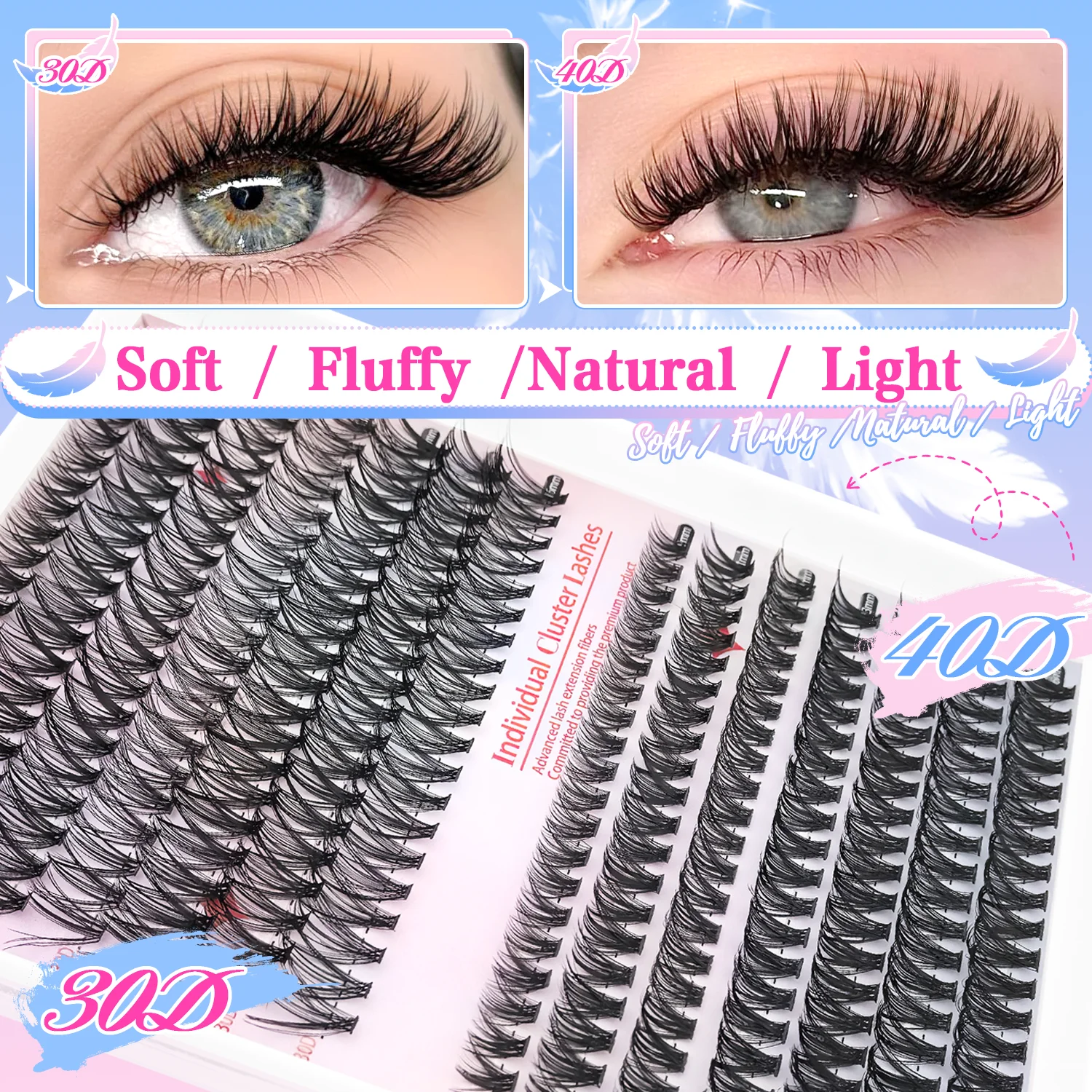 ナチュラルメイクの必需品！ 30D-40D 密度 240/280 クラスターつけまつげセット、毎日の通勤用メイクツールセット