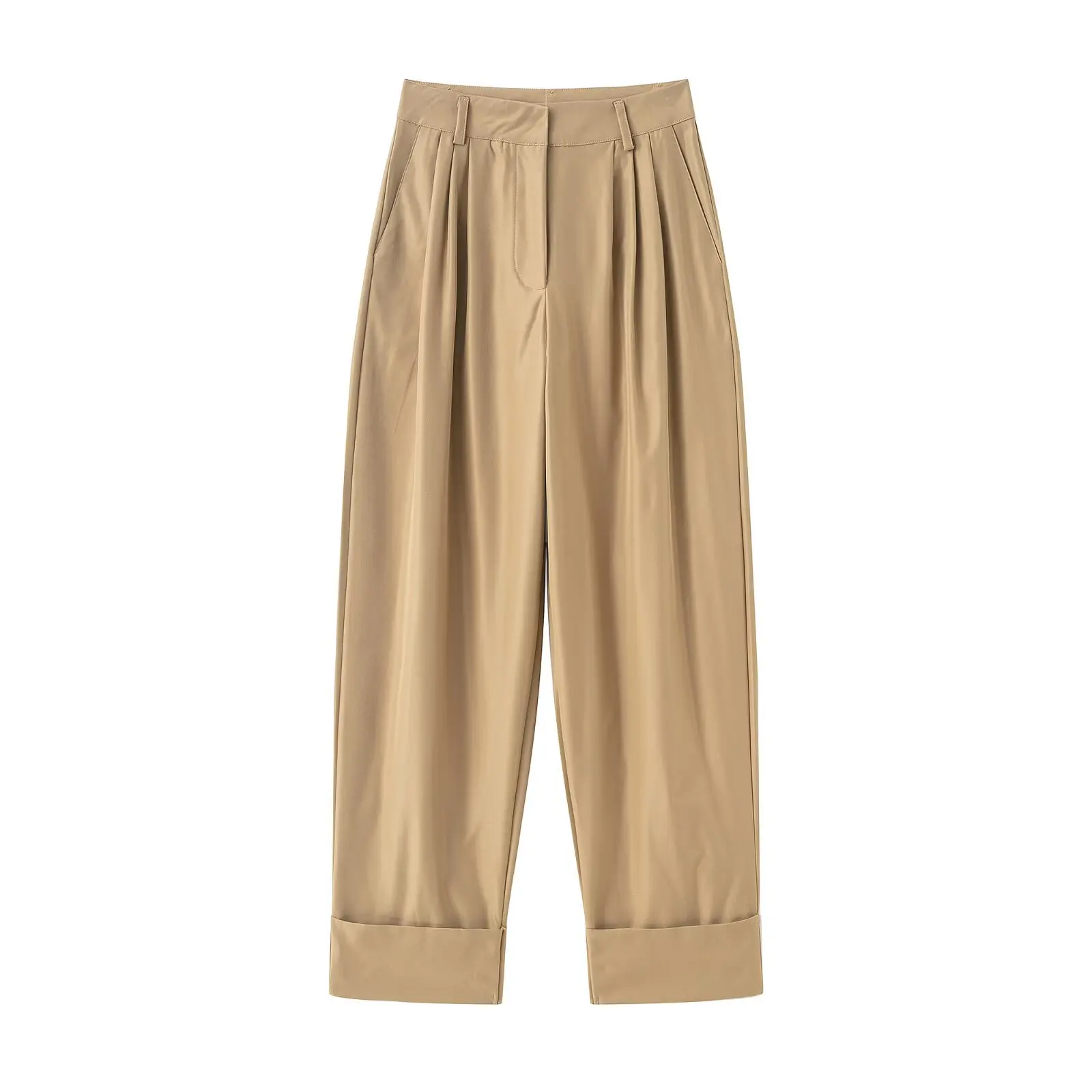 

Women's Street Style Pants Autumn Winter Fashion Casual Pleated Trousers Side Pockets Straight-Leg Loose Fit Bottom