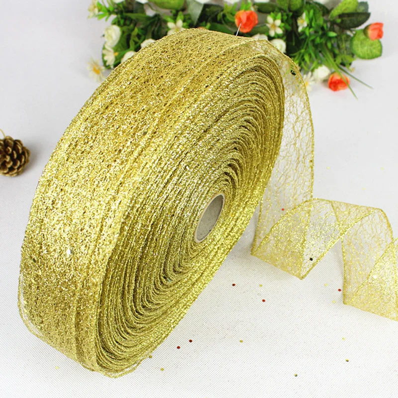 (2 M/roll) 50mm golden Hollow Out Shiny Ribbon Christmas Gift Packaging Foldable Line Edge Crafts Wedding Christmas Decoration