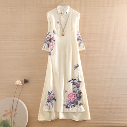 High-end Spring Summer Women Dress Cheongsam Retro Elegant Embroidery Peony  A-line Lady Party Qipao Dress S-XXL