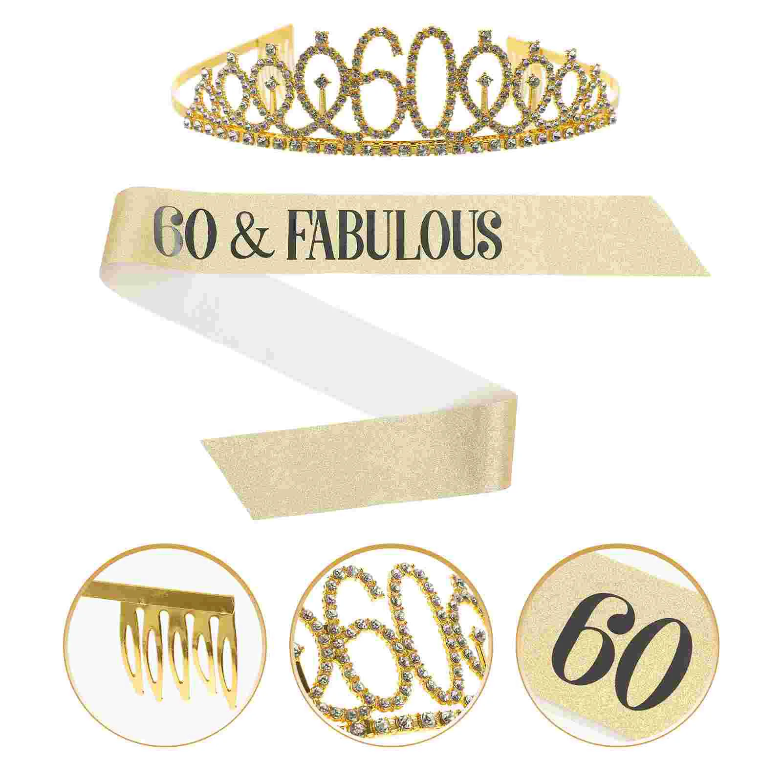 

Decorations 60th Birthday Miss Female Gold Dust Stretch Party Decorative Crown Sash