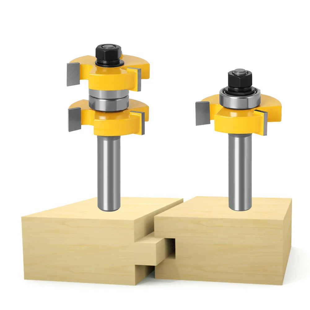 2PCS set 12mm 12.7mm Shank Tongue & Groove Router Bits Set Stock 1-1/2 Tenon Square Milling Cutter for Wood Woodworking Tools