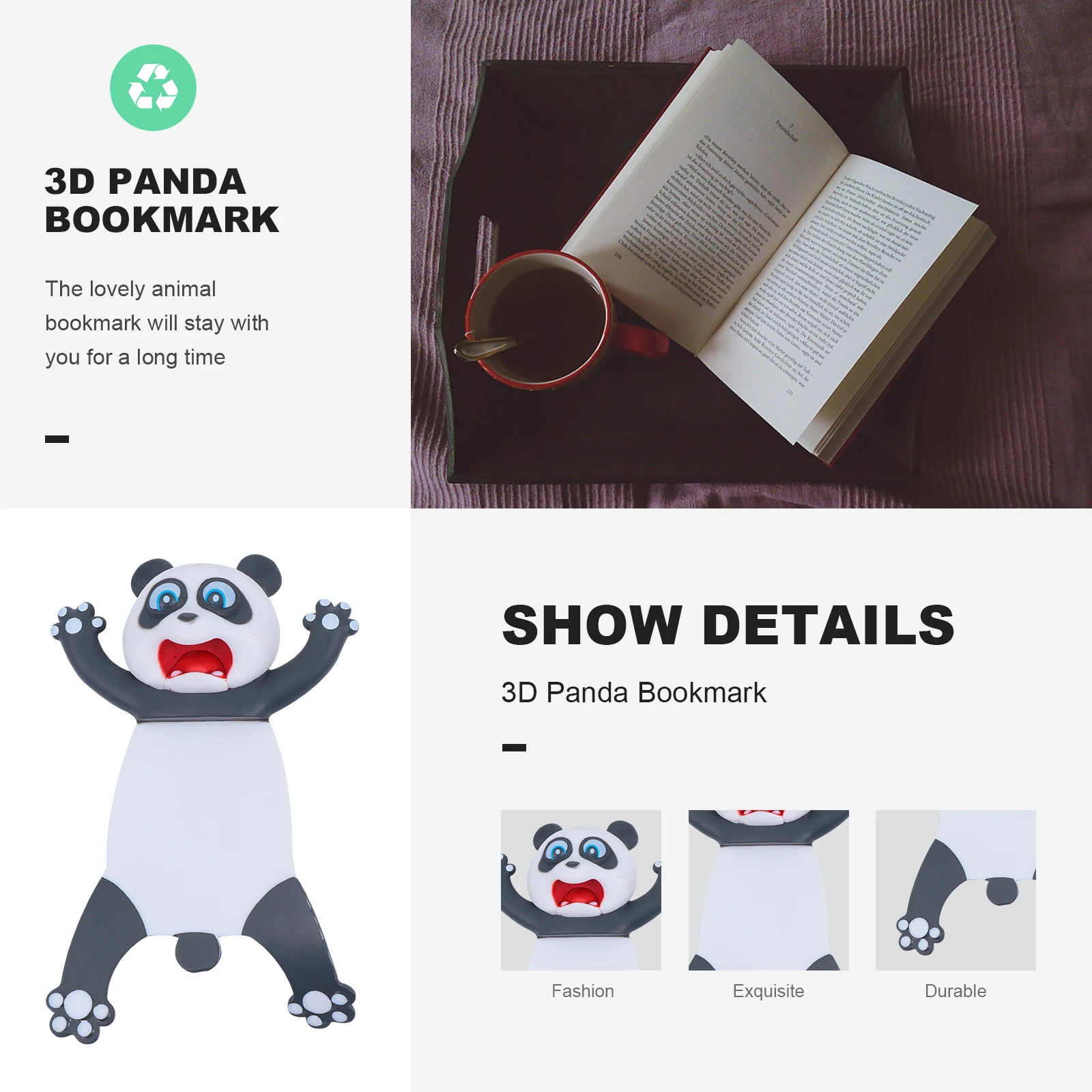 

3D Animal Bookmark Panda Waterproof Plastic Reusable Student Stationery Funny Creative Book Gift Decoration For
