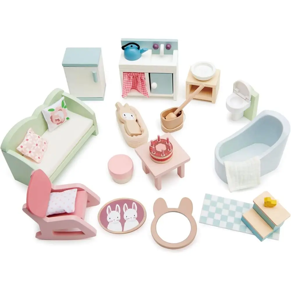 

Игровой набор Tender Lea Toys - Мебельный гарнитур в деревенском стиле - Полностью неокрашенные аксессуары для кукольного домика - Ванная, гостиная и кухня в одном, Mi