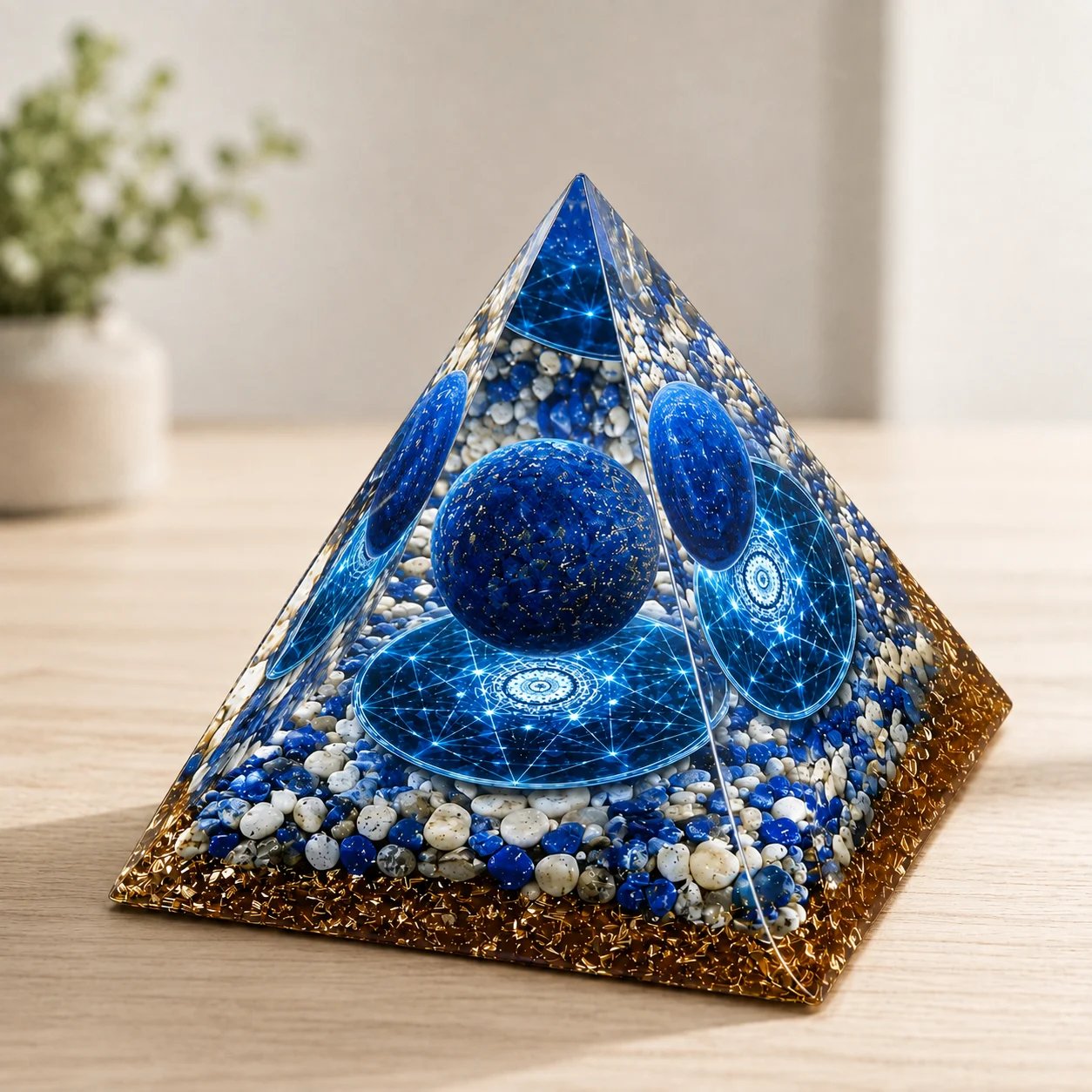 Orgonite Pyramid Lapis Lazuli Sphere Mandala Sacred Geometry Reiki Chakra Healing Meditation Home Desk Decor Resin Craft Gift