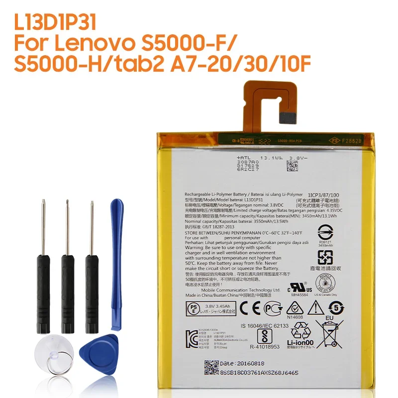 

New Replacement Battery L13D1P31 For Lenovo S5000-F S5000-H Tab2 A7-20 A7-30 A7-10F Rechargeable Batteries 3450mAh High Capacity