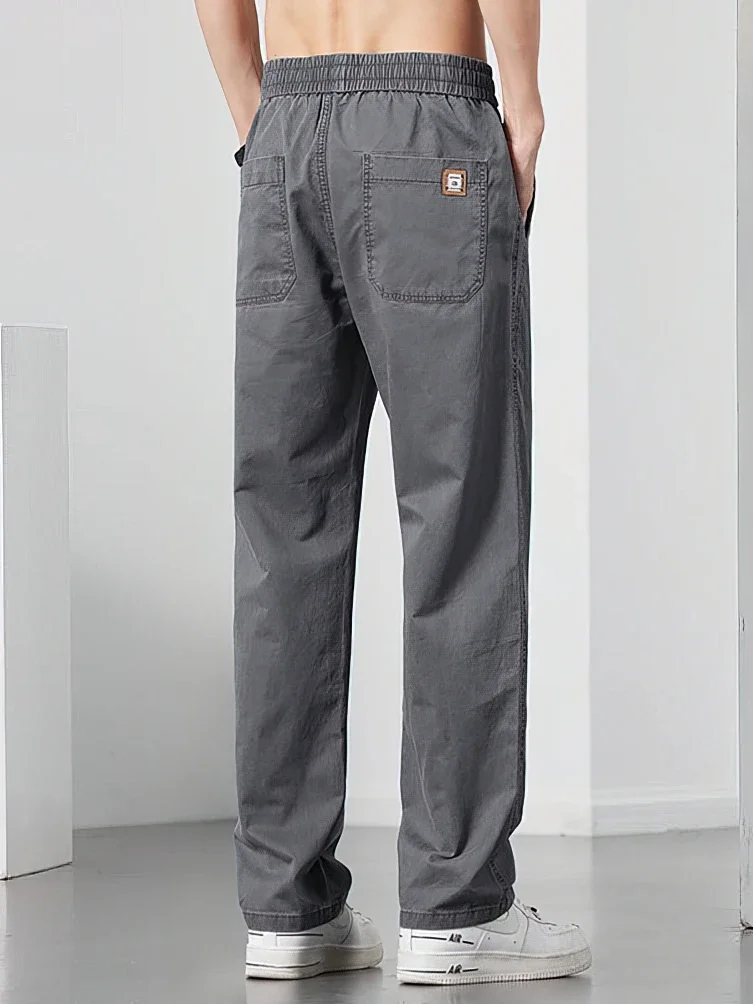 مستقيم السراويل البضائع غير رسمية الرجال واسعة الساق البني طويل البضائع الأعمال العمل بنطلون الرباط فضفاض Sweatpants الذكور