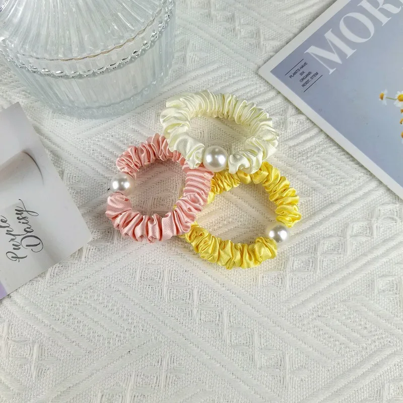 Fashion Pearl Chiffon Scrunchies Headband Girls Elastic Rubber Hair Band Women Ponytail Holder Hair Ties Accessories